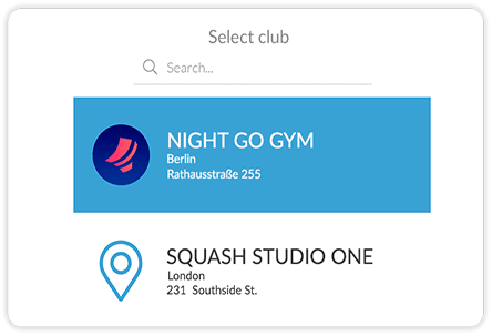 Fitness club mobile app search club