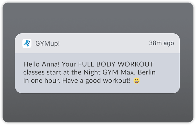 mobile push notification in fitness club